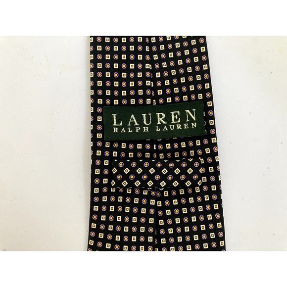 Lauren Ralph Lauren Necktie 100% Silk Black Label Geometrical Pattern 3.75/58 - Picture 2 of 9
